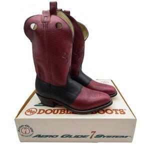 Double-H Aero-Glide 7 Cowboy Boots‎ Mens 10.5D Burgundy Black Leather New